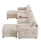 Divano componibile a U Whisen da 136'' con console, portabicchieri e pouf contenitore mobile