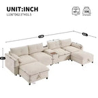 Divano componibile a U Whisen da 136'' con console, portabicchieri e pouf contenitore mobile
