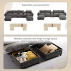 Divano componibile a U Whisen da 136'' con console, portabicchieri e pouf contenitore mobile