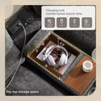 Divano componibile a U Whisen da 136'' con console, portabicchieri e pouf contenitore mobile