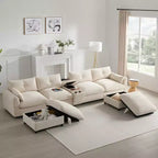 Divano componibile a U Whisen da 136'' con console, portabicchieri e pouf contenitore mobile
