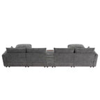 Divano componibile a U Whisen da 136'' con console, portabicchieri e pouf contenitore mobile