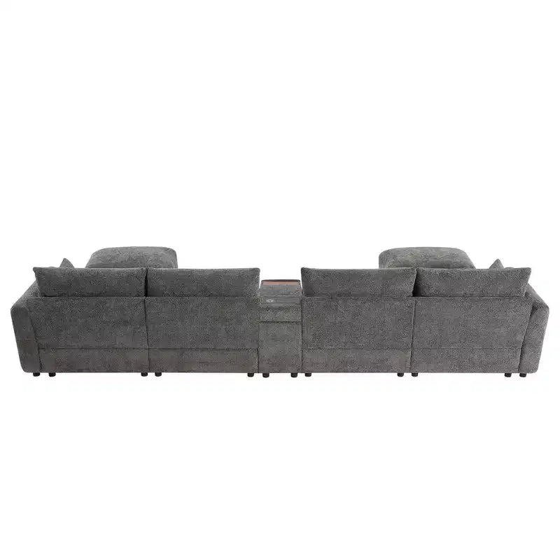 Divano componibile a U Whisen da 136'' con console, portabicchieri e pouf contenitore mobile