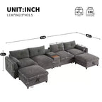 Divano componibile a U Whisen da 136'' con console, portabicchieri e pouf contenitore mobile