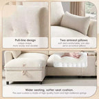 Divano componibile a U Whisen da 136'' con console, portabicchieri e pouf contenitore mobile