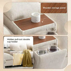 Divano componibile a U Whisen da 136'' con console, portabicchieri e pouf contenitore mobile