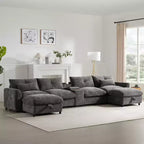 Divano componibile a U Whisen da 136'' con console, portabicchieri e pouf contenitore mobile