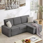 Sofa, L-Shaped Modular Sectional  Deep Seat Corduroy Convertible Sleeper Sofa Bed with Washable Covers for Living Room/Office Gray
