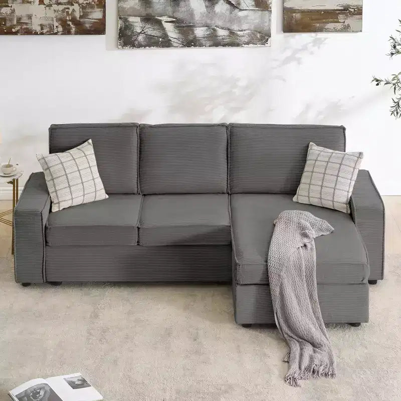 Divano, Sezionale Modulare a L, Profonda Seduta in Velluto a Coste, Divano Letto Convertibile con Fodere Lavabili per Soggiorno/Ufficio Grigio