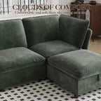 Divano, sedia modulare centrale con pouf senza braccioli velluto seduta profonda cuscini decorativi