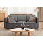 Sectional Sofa Lounge Sofa  87.4 Wide, Armrest + 3 Middle Modules, Deep 33 Seat, 26.8 Back, Tool-Free Snap Connectors for Living Room, Grey