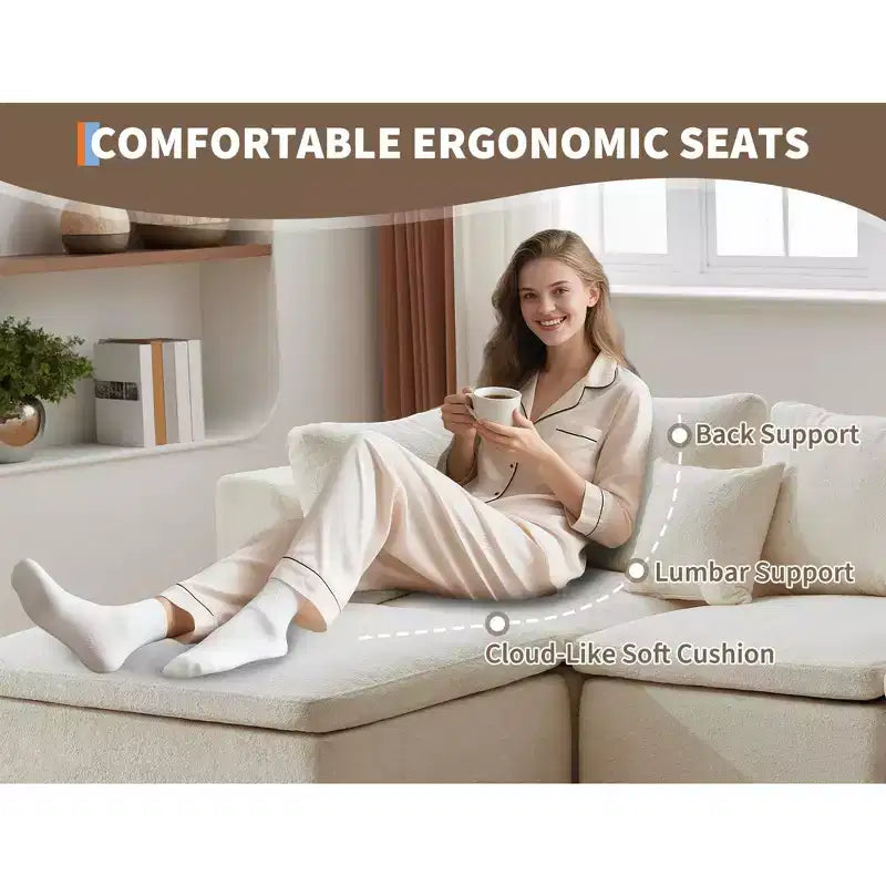 Divano componibile modulare 140 a U, divano "Cloud Boneless" con doppio chaise longue/ottoman e cuscini in memory foam in ciniglia per il soggiorno
