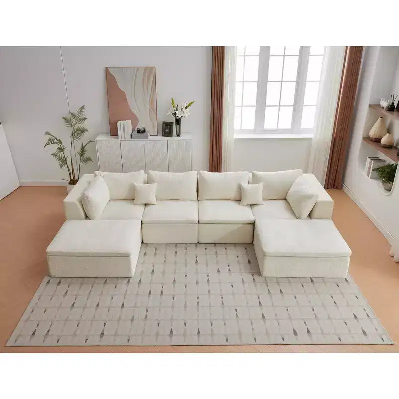 Divano componibile modulare 140 a U, divano "Cloud Boneless" con doppio chaise longue/ottoman e cuscini in memory foam in ciniglia per il soggiorno