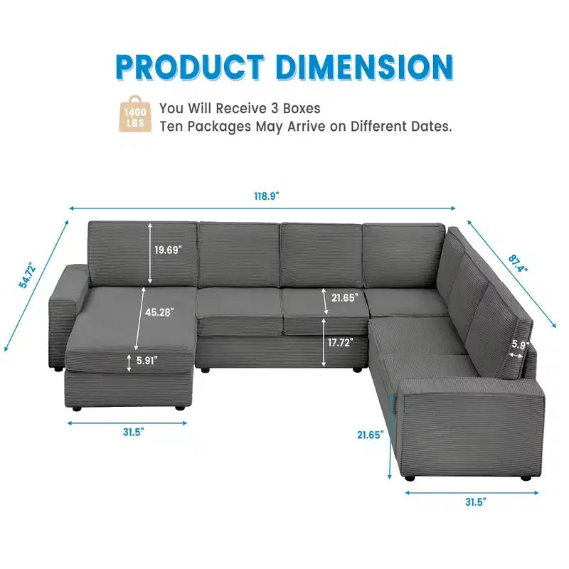 Divano sezionale modulare a 10 posti, divano letto convertibile a U con chaise longue, braccioli larghi, divano in velluto a coste Cloud per soggiorno/camera da letto