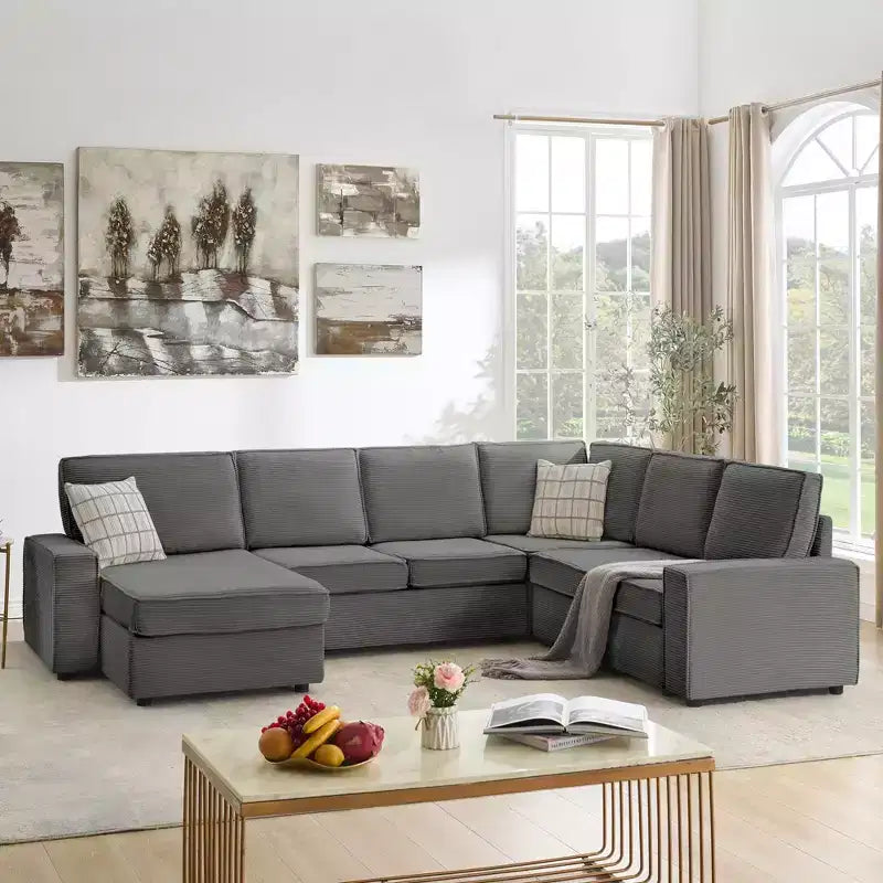 Divano sezionale modulare a 10 posti, divano letto convertibile a U con chaise longue, braccioli larghi, divano in velluto a coste Cloud per soggiorno/camera da letto