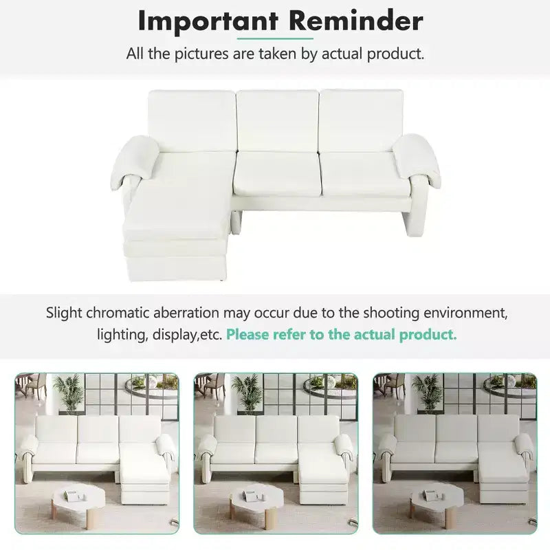 Divano componibile a L moderno da 94", con chaise longue convertibile e schienale regolabile da 90° a 180°