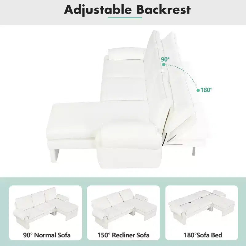 Divano componibile a L moderno da 94", con chaise longue convertibile e schienale regolabile da 90° a 180°