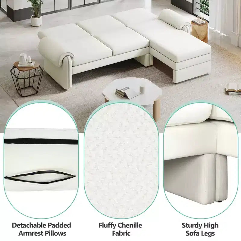 Divano componibile a L moderno da 94", con chaise longue convertibile e schienale regolabile da 90° a 180°