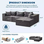 Acekool Divano modulare sezionale Cloud da 274 cm con chaise longue, morbido divano a L senza struttura per soggiorno