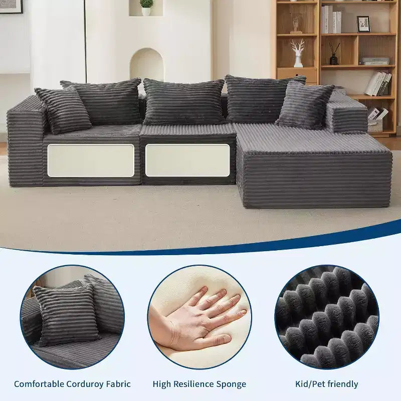 Acekool Divano modulare sezionale Cloud da 274 cm con chaise longue, morbido divano a L senza struttura per soggiorno
