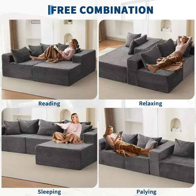 Acekool Divano modulare sezionale Cloud da 274 cm con chaise longue, morbido divano a L senza struttura per soggiorno