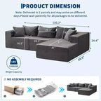 Acekool Divano modulare sezionale Cloud da 274 cm con chaise longue, morbido divano a L senza struttura per soggiorno