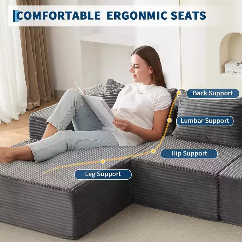 Acekool Divano modulare sezionale Cloud da 274 cm con chaise longue, morbido divano a L senza struttura per soggiorno
