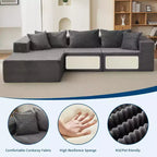 Acekool Divano modulare sezionale Cloud da 274 cm con chaise longue, morbido divano a L senza struttura per soggiorno