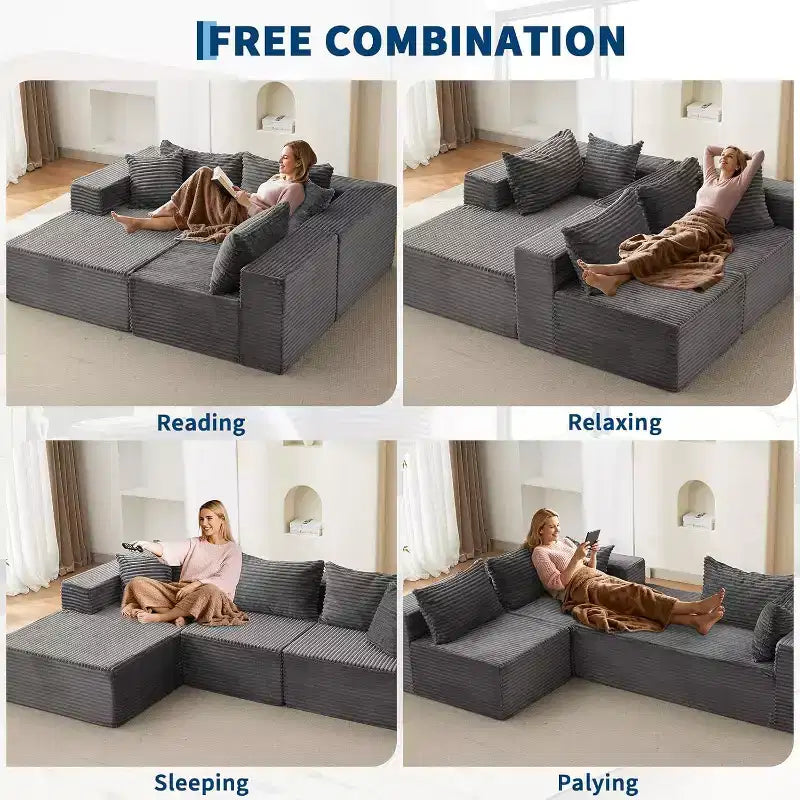 Acekool Divano modulare sezionale Cloud da 274 cm con chaise longue, morbido divano a L senza struttura per soggiorno