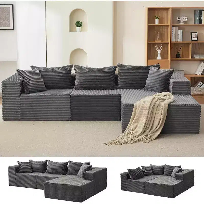 Acekool Divano modulare sezionale Cloud da 274 cm con chaise longue, morbido divano a L senza struttura per soggiorno