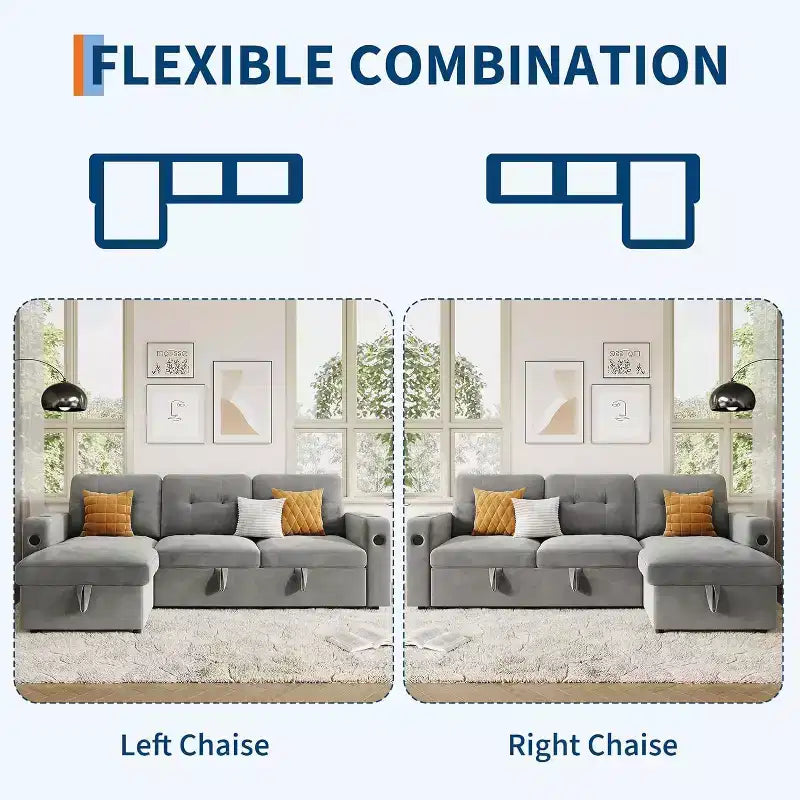 Divano letto estraibile Acekool da 84 pollici a forma di L con contenitore e sezione moderna per soggiorno