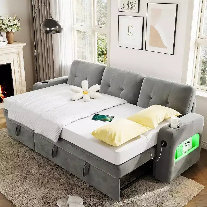 Divano letto estraibile Acekool da 84 pollici a forma di L con contenitore e sezione moderna per soggiorno