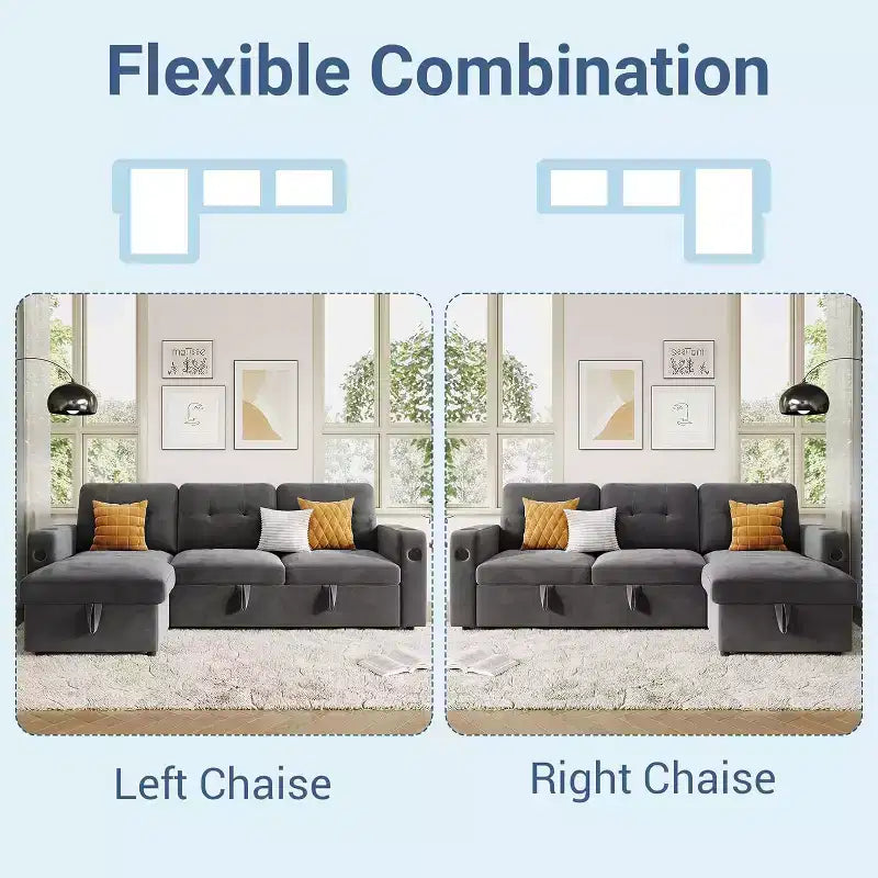 Divano letto estraibile Acekool da 84 pollici a forma di L con contenitore e sezione moderna per soggiorno