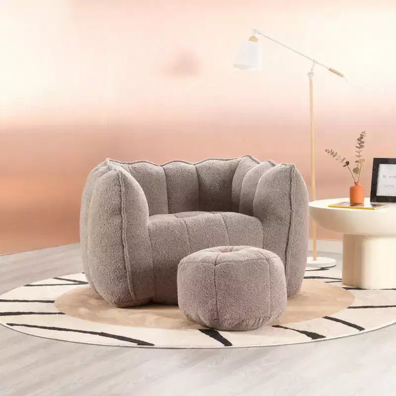 Poltrona Sacco Morbida con Schiuma ad Alta Resilienza, Divano Pigro Quadrato con Poggiapiedi e Rivestimento Removibile per Adulti, Gaming, Lettura e TV