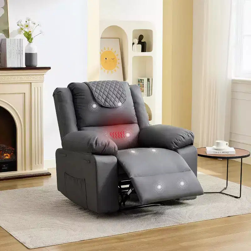 Poltrona reclinabile manuale Acekool, massaggio e riscaldamento, regolabile a 135°, tasche laterali, per soggiorno e camera da letto
