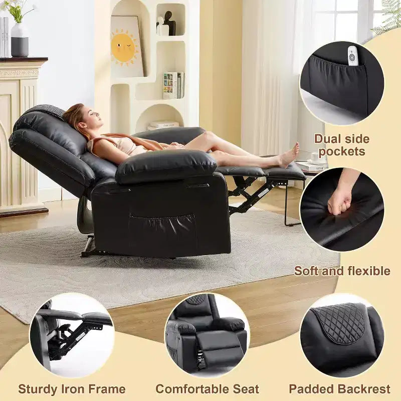 Poltrona reclinabile manuale Acekool, massaggio e riscaldamento, regolabile a 135°, tasche laterali, per soggiorno e camera da letto