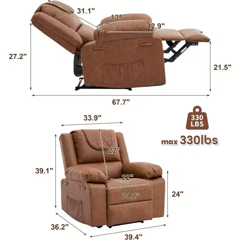 Poltrona reclinabile manuale Acekool, massaggio e riscaldamento, regolabile a 135°, tasche laterali, per soggiorno e camera da letto