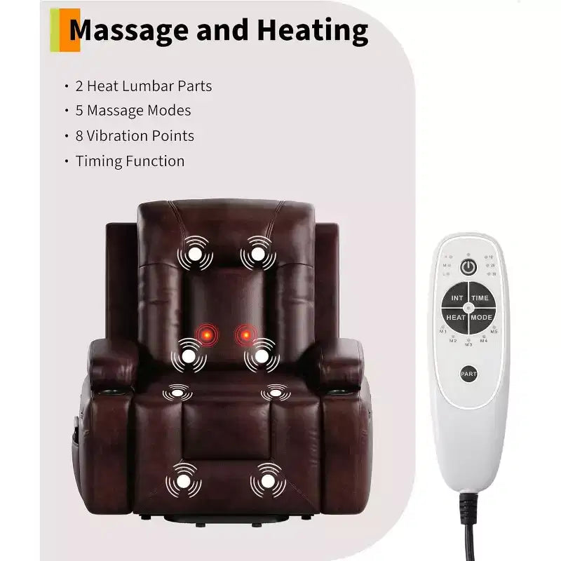Poltrona reclinabile elettrica Acekool Power Lift, calore e massaggio, poltrona reclinabile regolabile in PU per anziani, soggiorno