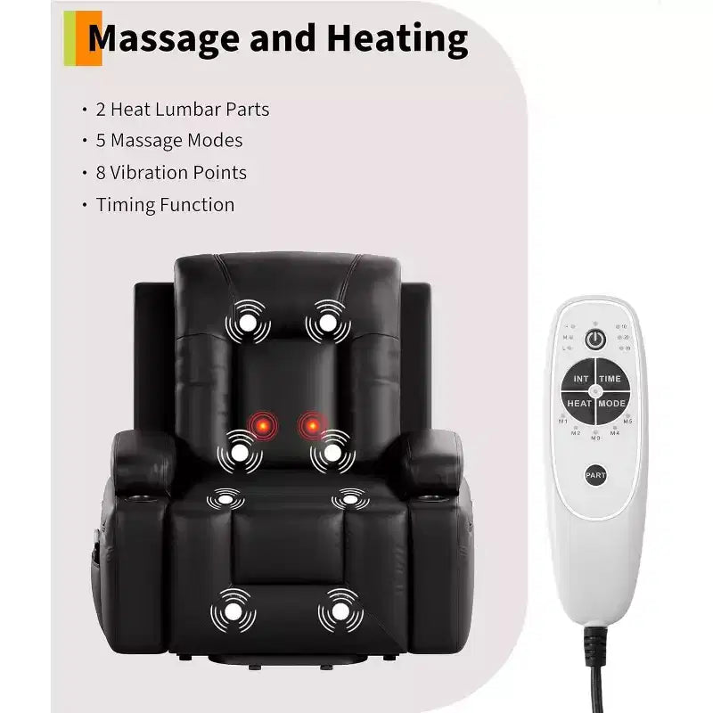 Poltrona reclinabile elettrica Acekool Power Lift, calore e massaggio, poltrona reclinabile regolabile in PU per anziani, soggiorno
