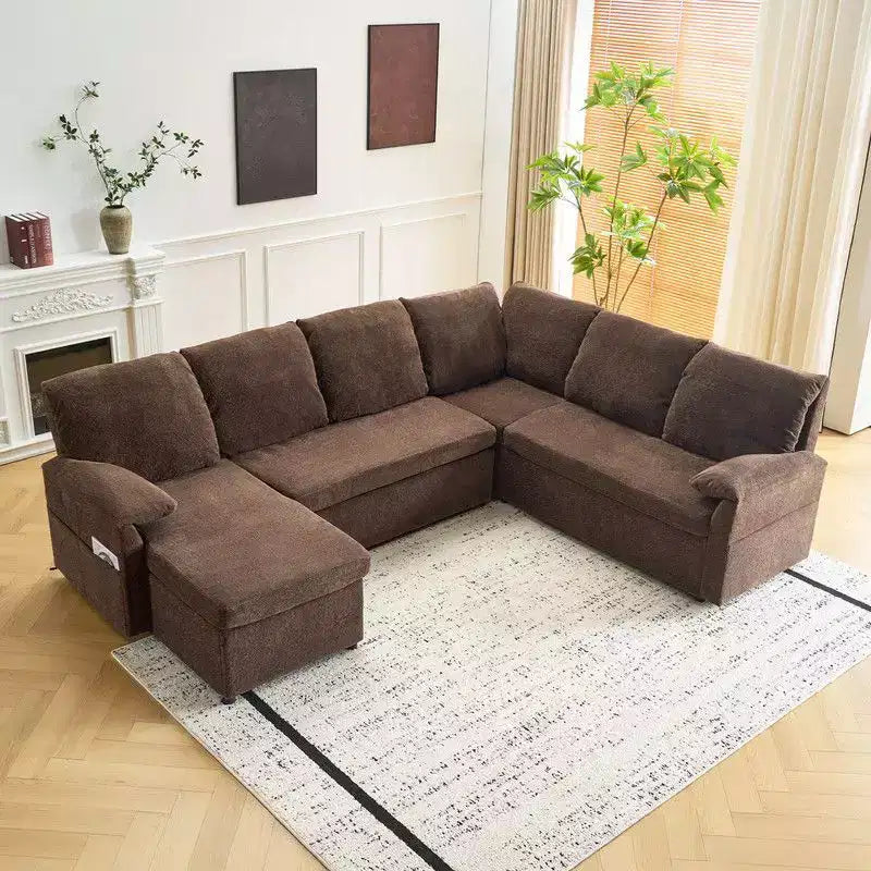Karl Home | Divano Componibile a U in Velluto Imbottito con Funzione Letto, Divano Angolare