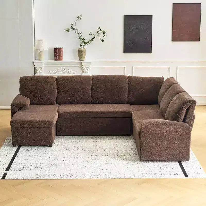 Karl Home | Divano Componibile a U in Velluto Imbottito con Funzione Letto, Divano Angolare