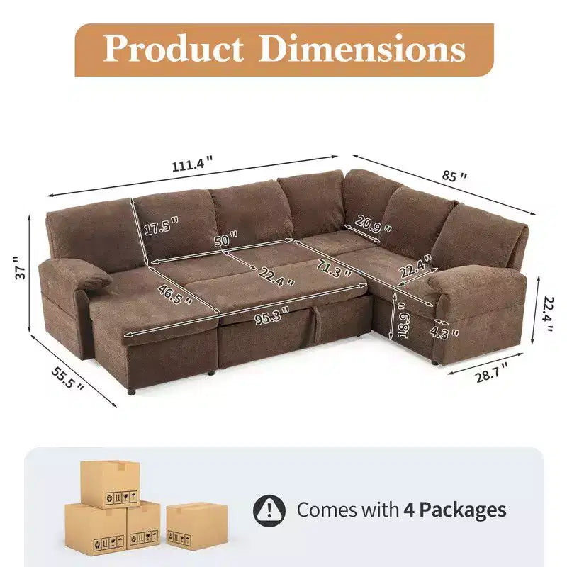 Karl Home | Divano Componibile a U in Velluto Imbottito con Funzione Letto, Divano Angolare