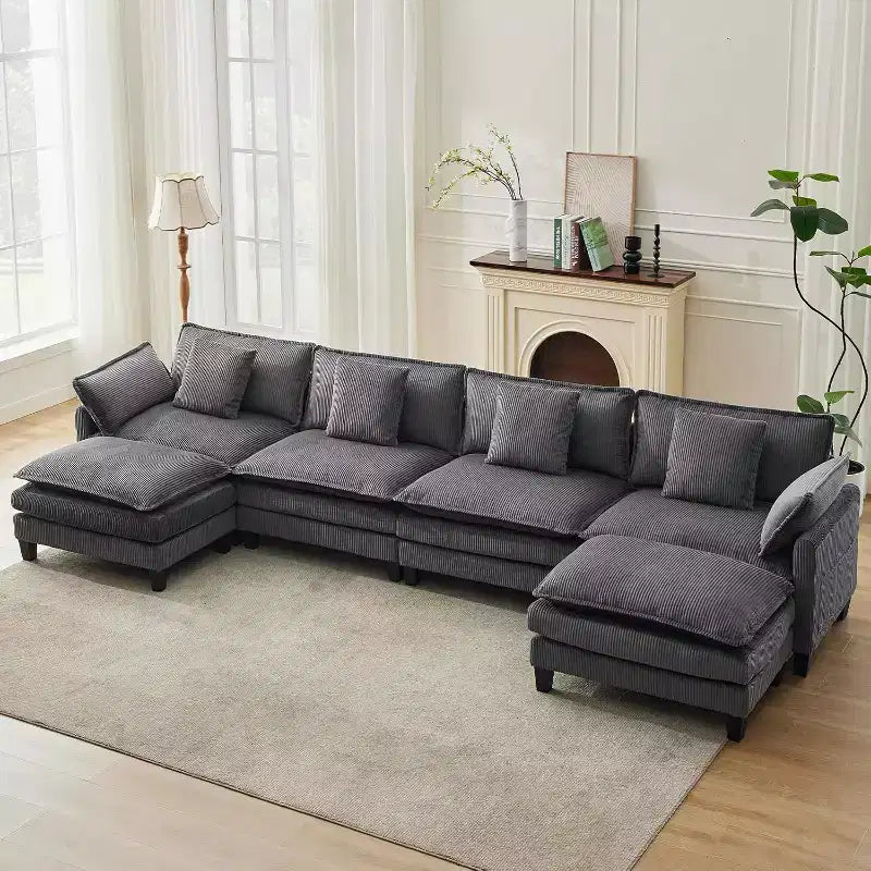 Divano componibile modulare 146.5 con pouf e cuscini in velluto a coste, divano a nuvola a forma di U/L per soggiorno, ufficio, camera da letto e appartamento