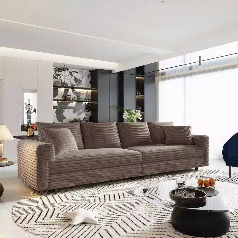 MAYEERTY Divano a 4 posti in ciniglia a coste 102.4 con morbidi cuscini, divano convertibile a seduta profonda con chaise longue per soggiorno, beige