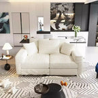 MAYEERTY 82.7 Plush Corduroy 3 Seat Sofa with Soft Pillows, Convertible Deep Seat Sofa Lunge Chair for Living Room Beige