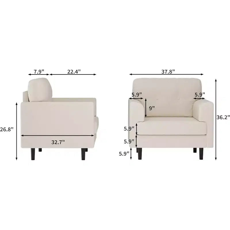 Poltrona singola con braccioli larghi, 38 pollici, imbottita in lino, sedia da lettura e da salotto per soggiorno, camera da letto, ufficio, angolo lettura, comoda poltrona per divano