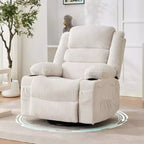 360 Swivel Rocker Recliner Chair for Adults, Rocking Manual Glider Sofa with 3 Positions, 2 Cup Holders, 4 Pockets for Nursery, Living Room, Bedroom