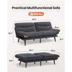 Divano Letto Futon in Velluto a Coste da 66 Pollici Convertibile con Schienale e Braccioli Regolabili, per Soggiorni di Piccole Dimensioni, Appartamenti, Camere degli Ospiti o Uffici, Grigio