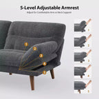 Divano Letto Futon in Velluto a Coste da 66 Pollici Convertibile con Schienale e Braccioli Regolabili, per Soggiorni di Piccole Dimensioni, Appartamenti, Camere degli Ospiti o Uffici, Grigio