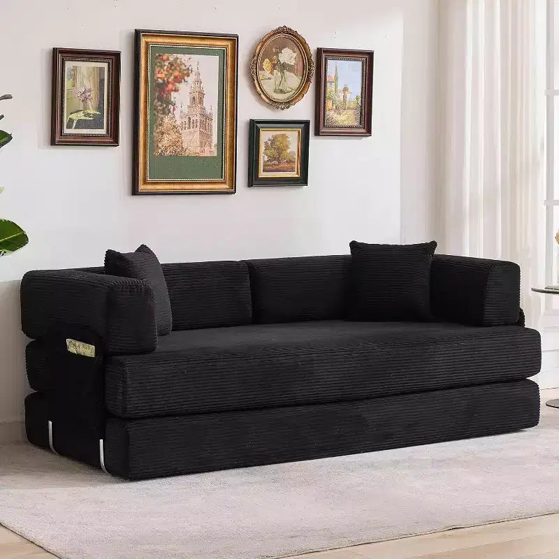Divano Letto Convertibile, Divano Letto Pieghevole 5-in-1 con Struttura Fissa e Braccioli Rimovibili, Divano Futon Modulare in Velluto a Coste per Piccoli Spazi